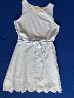 croft & barrow Light Blue Sleeveless Tie-Waist Eyelet Hem Midi Dress
